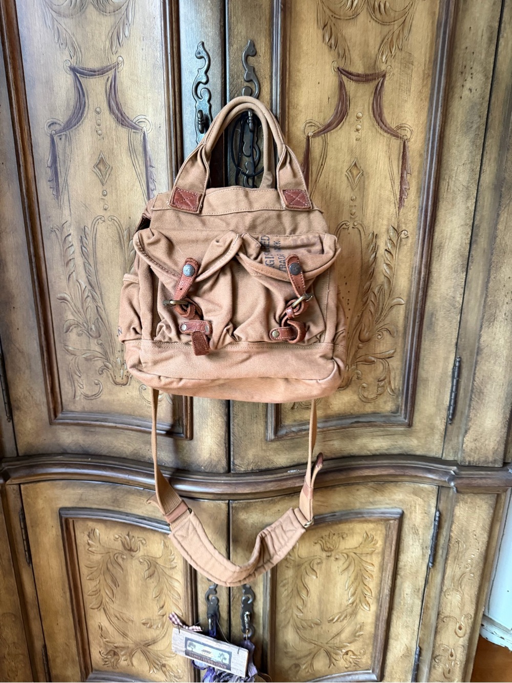 Canvas Utility Backpack Tote in Tan